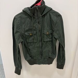 Dark Green Hooded Utility Jacket